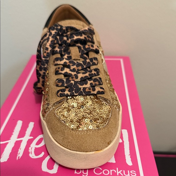 Corkys Gold Sequin and Tan Sneakers - Picture 1 of 1